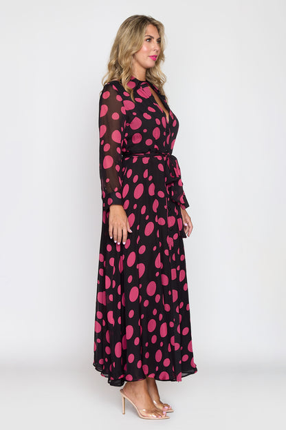 Black/ Pink Polka Dot Coat Dress