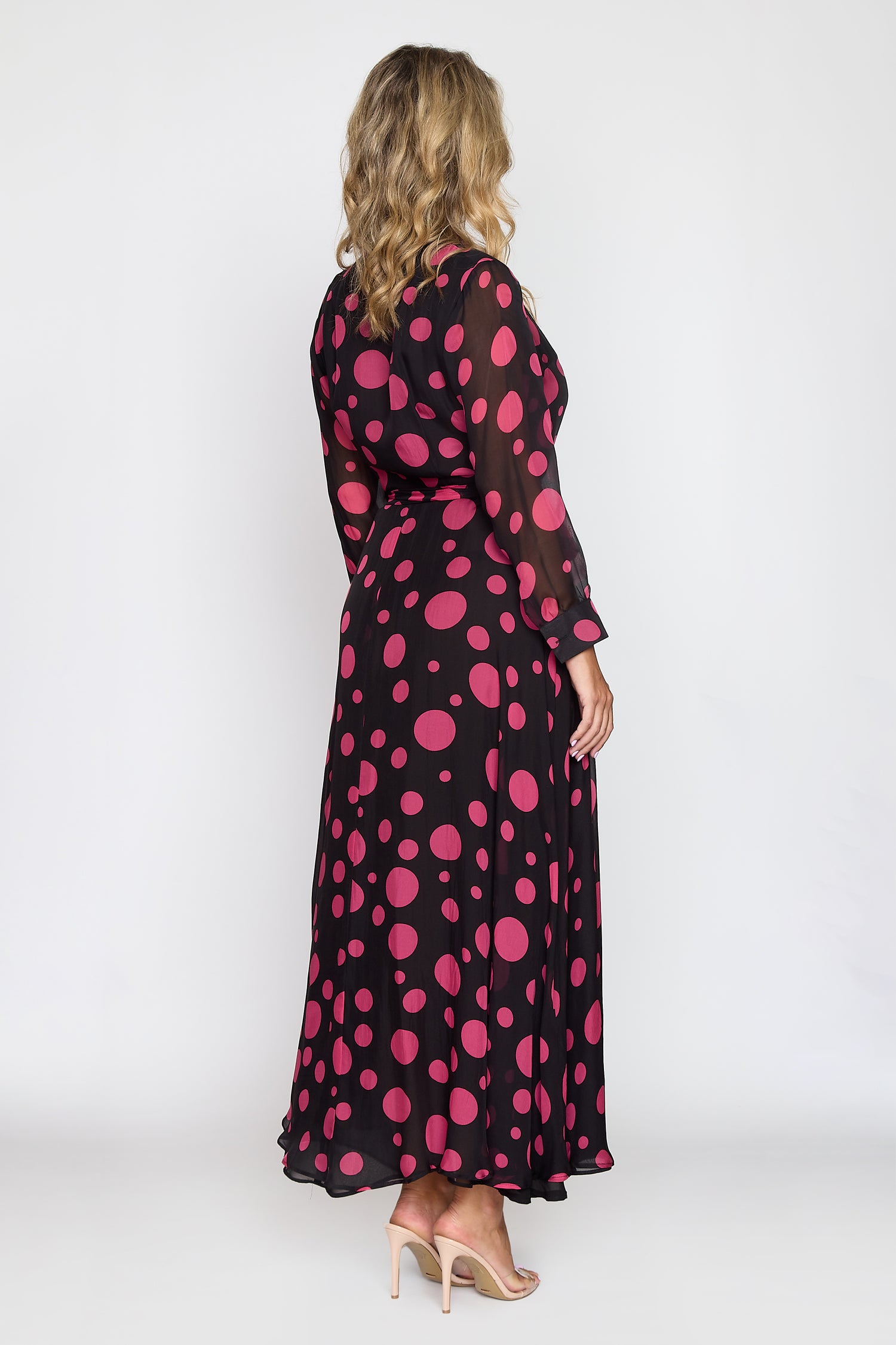 Black/ Pink Polka Dot Coat Dress