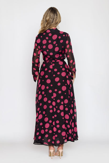 Black/ Pink Polka Dot Coat Dress