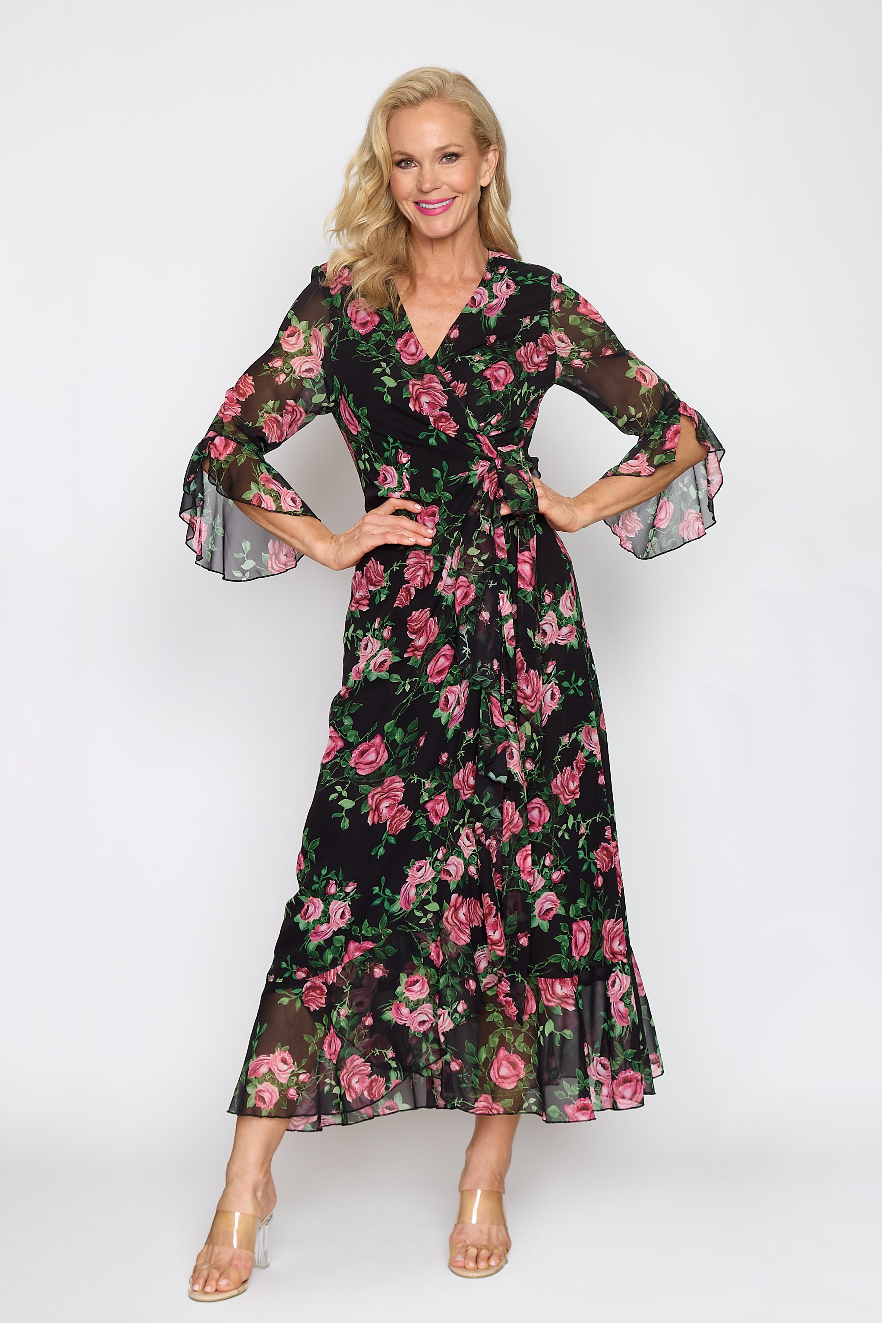 Rose Print Wrap Dress