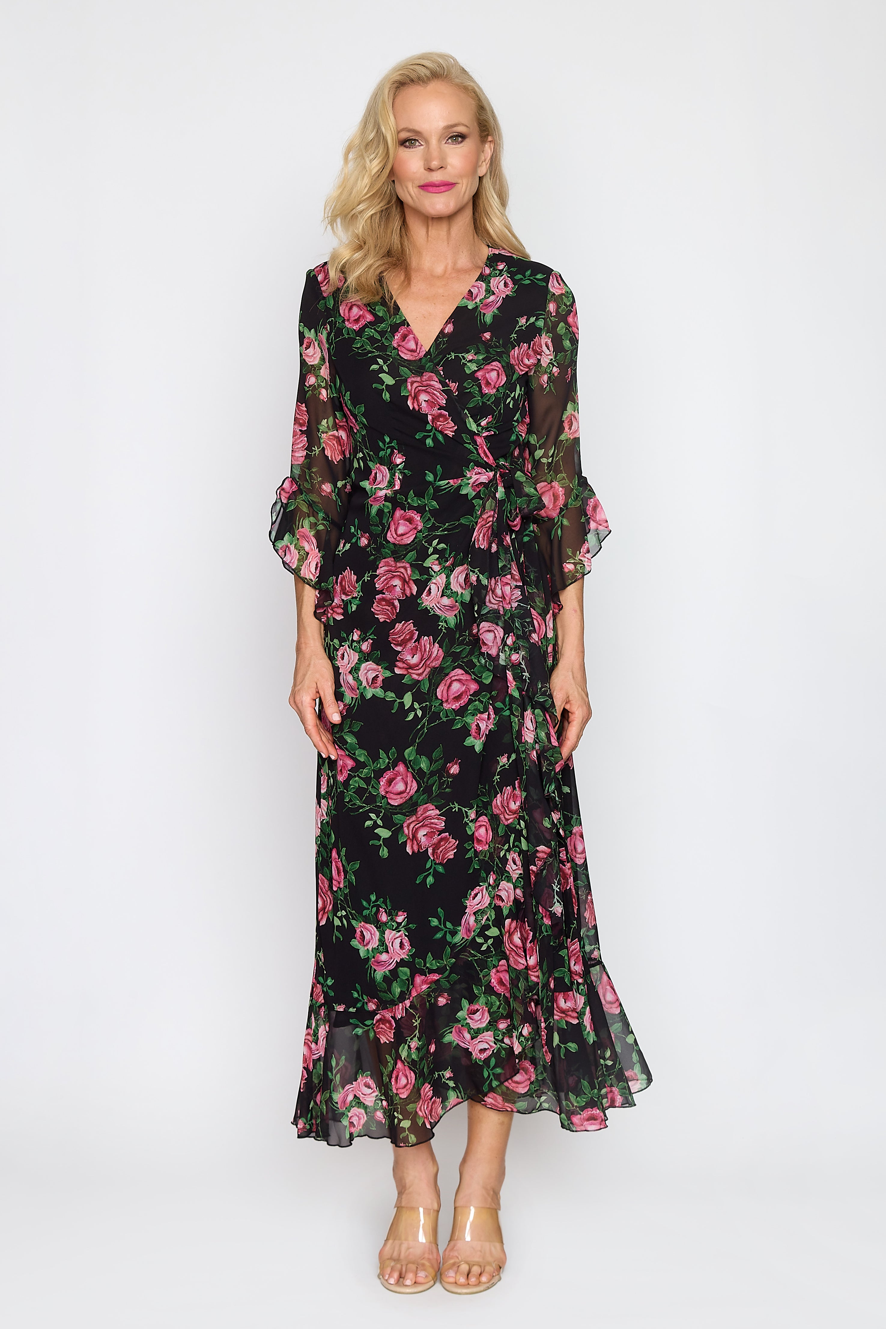 Rose Print Wrap Dress