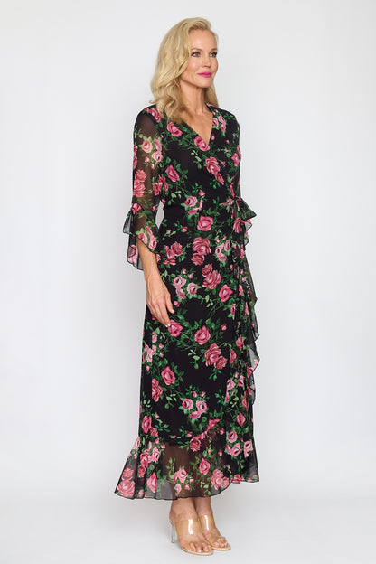 Rose Print Wrap Dress