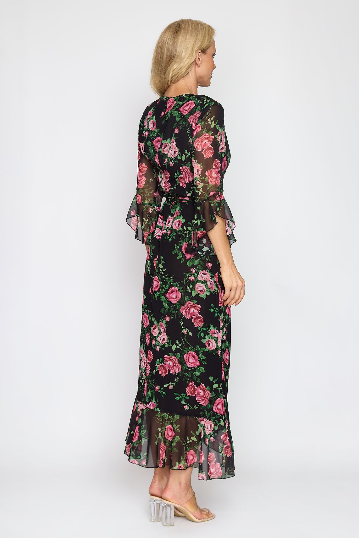 Rose Print Wrap Dress