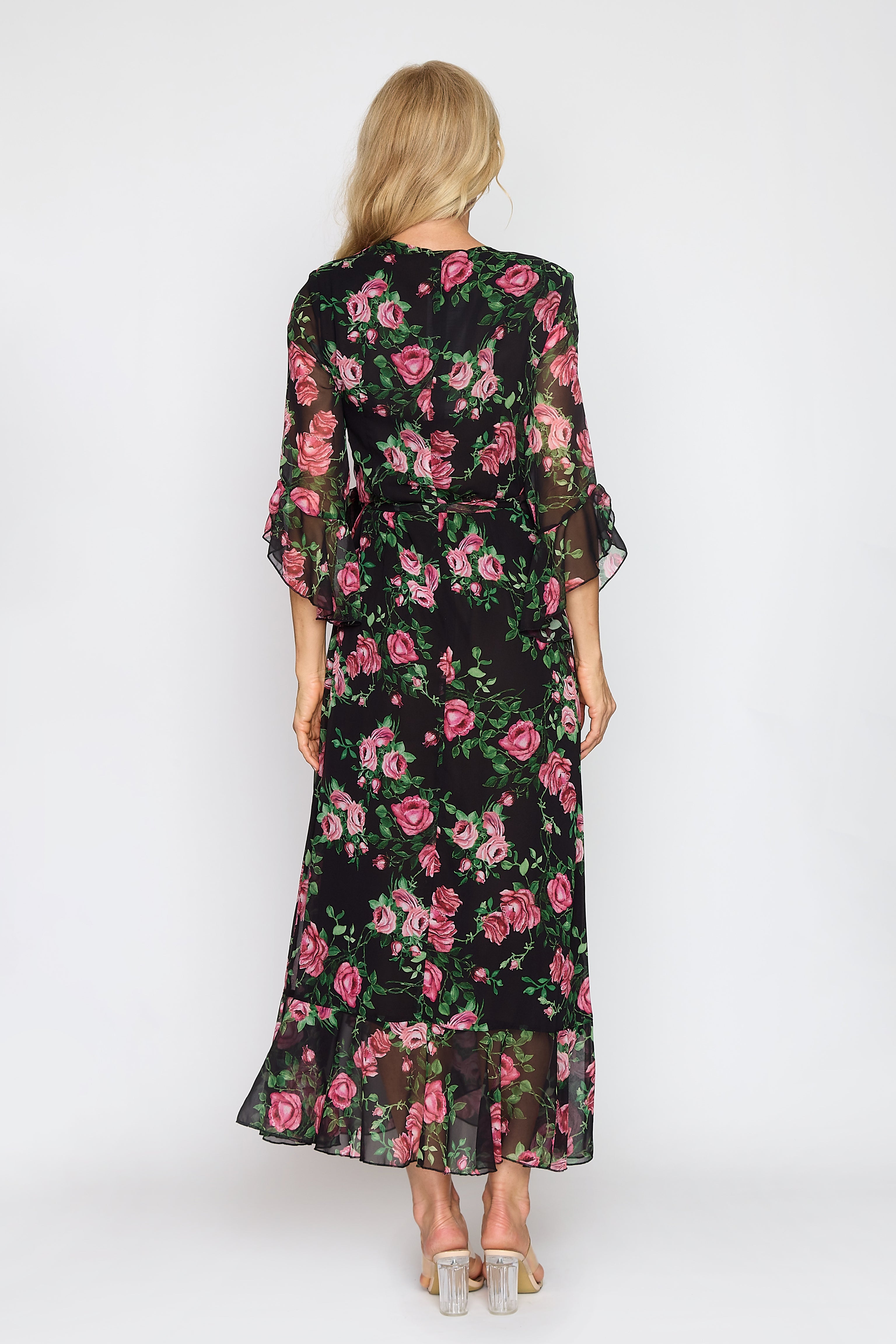 Rose Print Wrap Dress