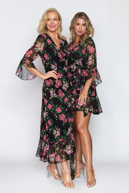 Rose Print Wrap Dress