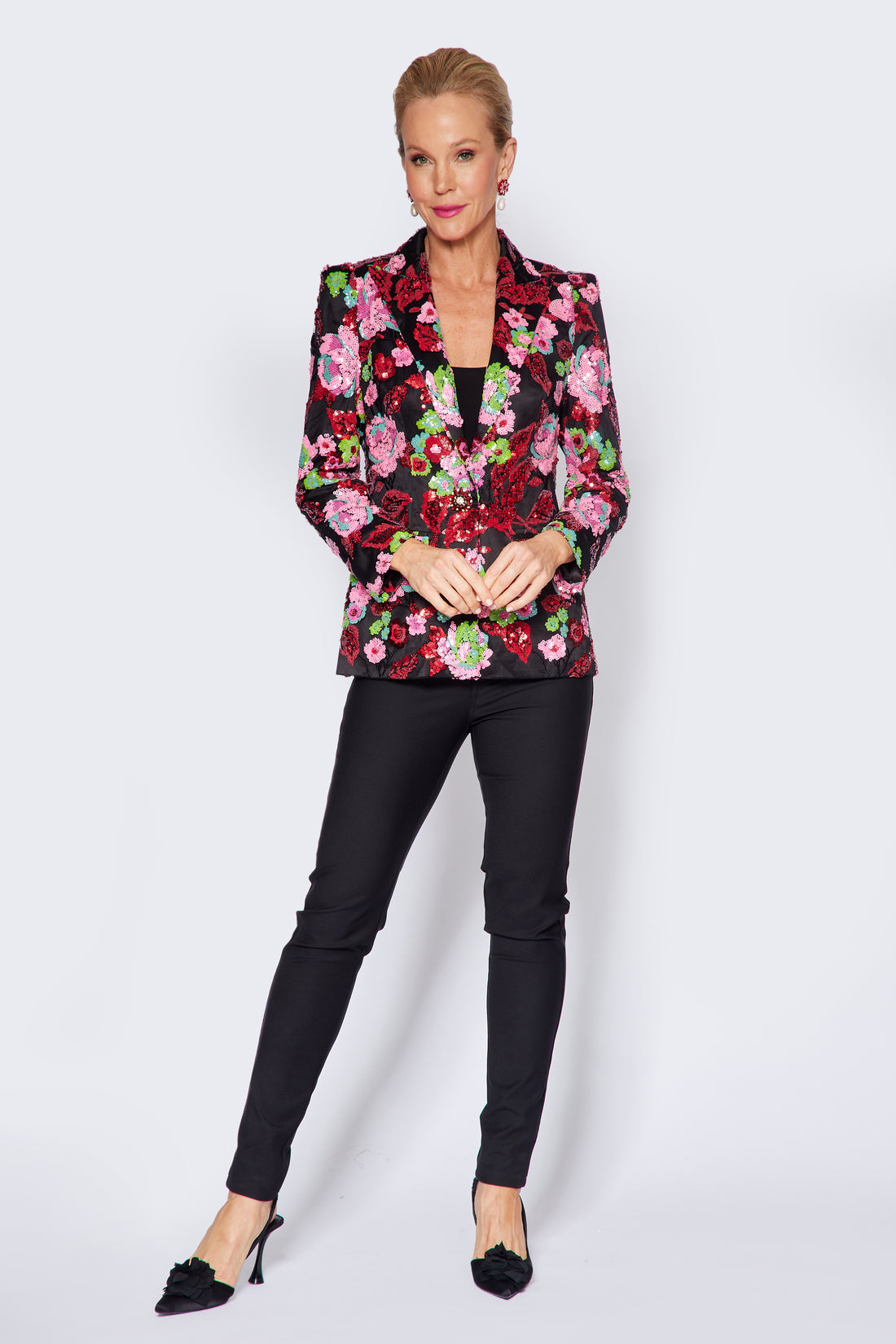 Black, Red and Pink Floral Sequin Jacket