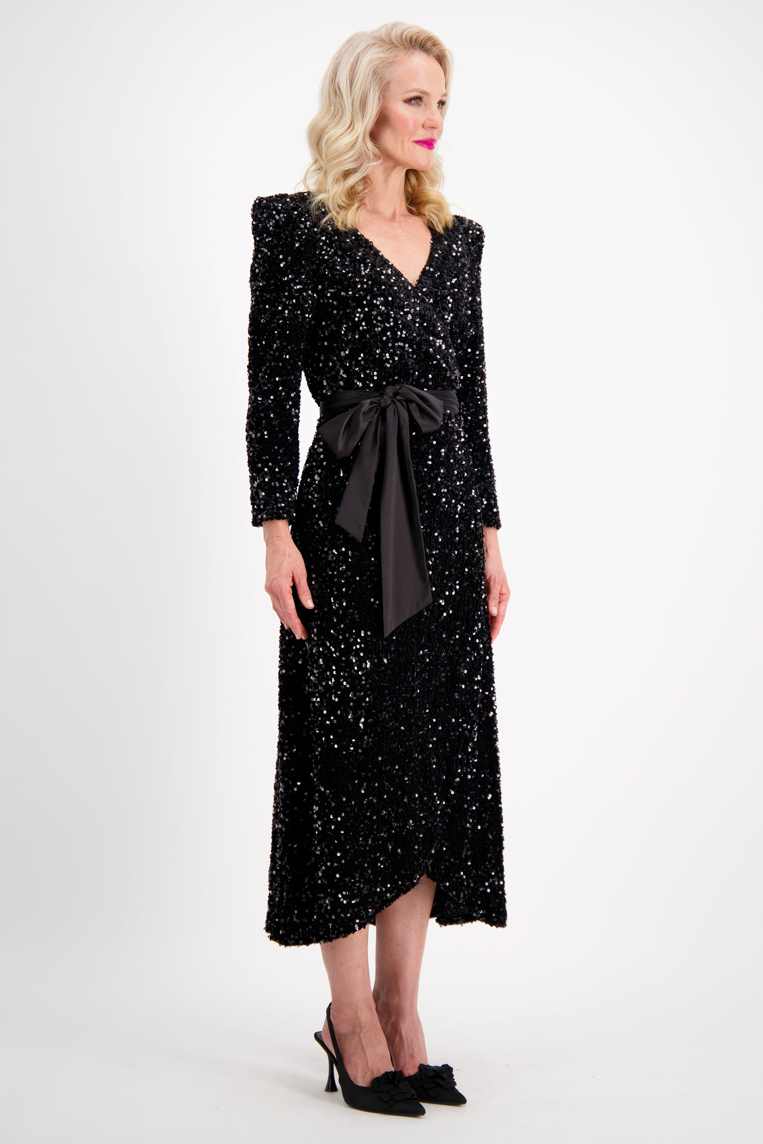 Black Velvet Sequin Wrap dress