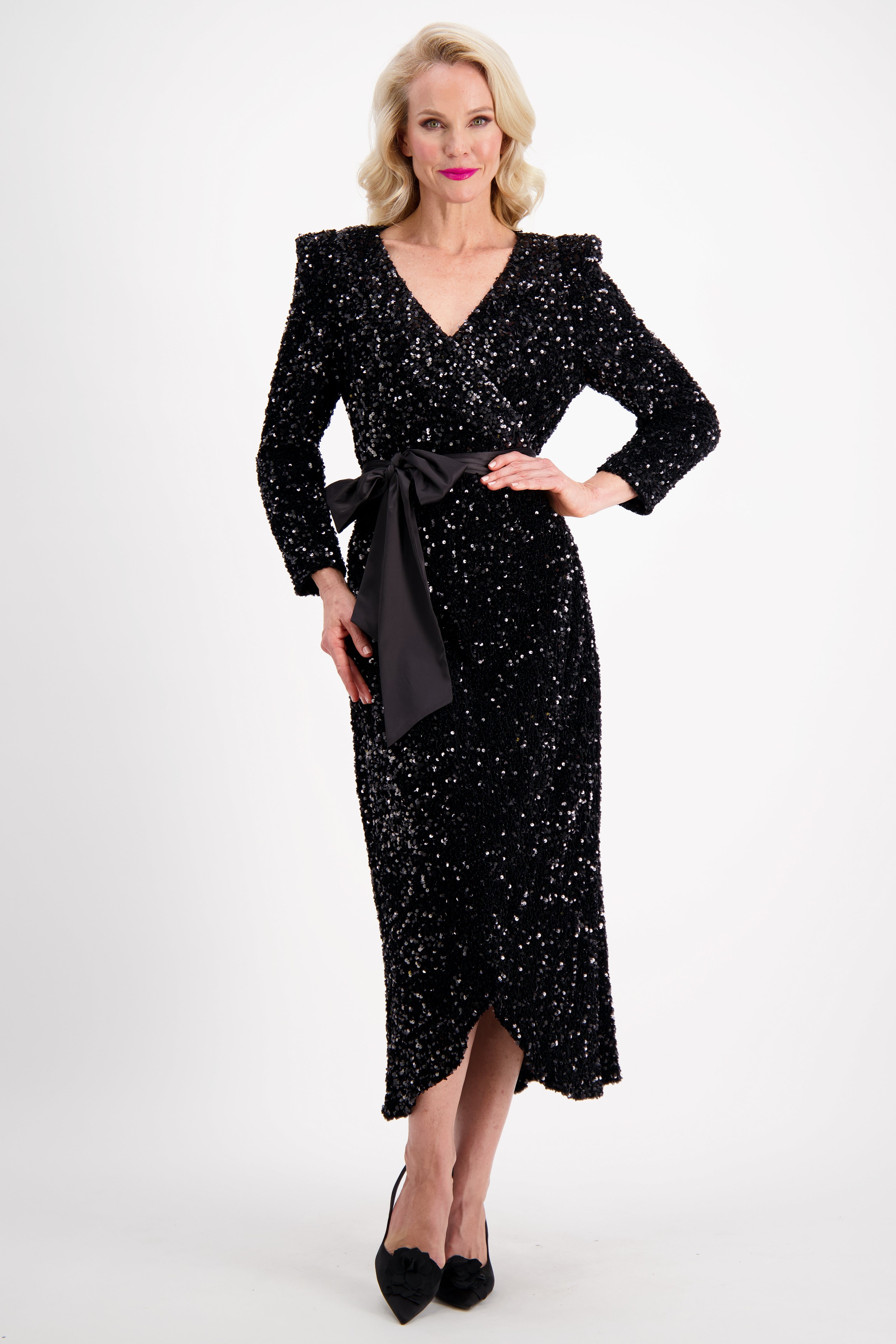 Black Velvet Sequin Wrap dress