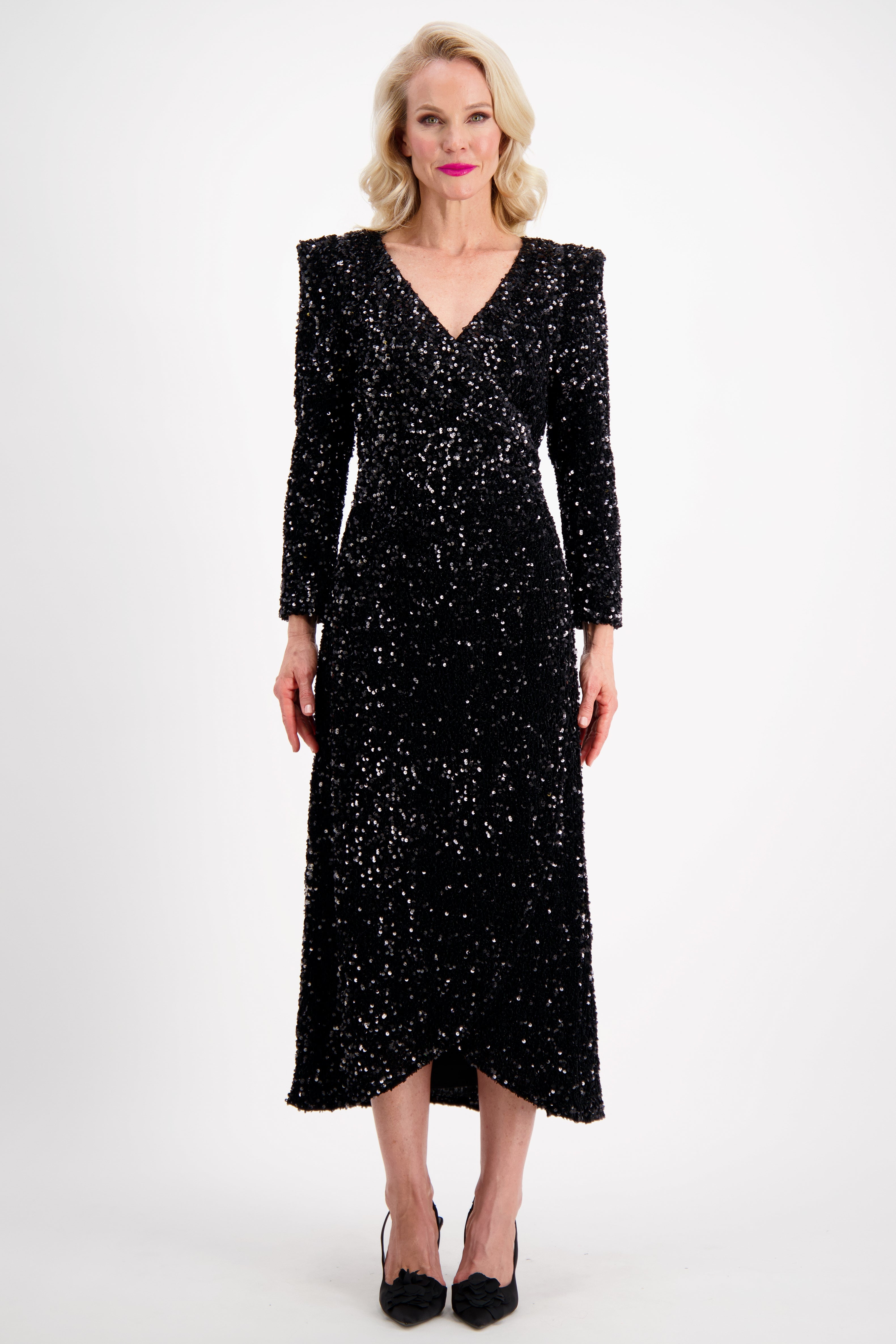 Black Velvet Sequin Wrap dress