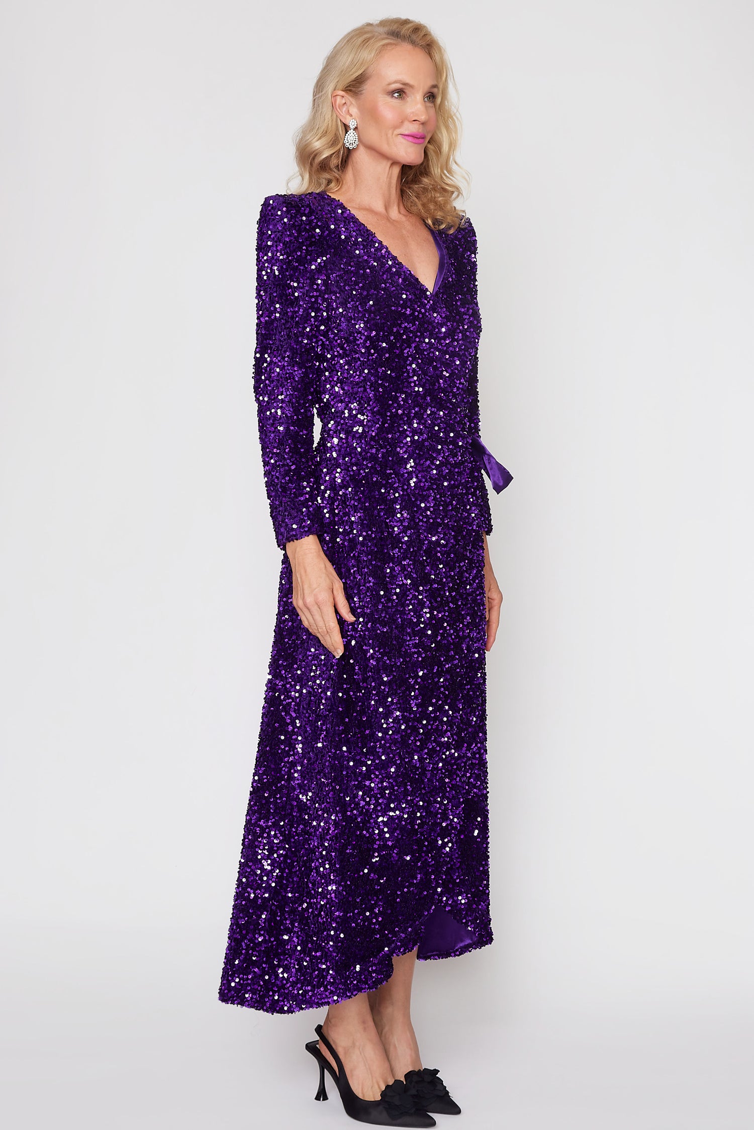 Purple Sequin Wrap Dress