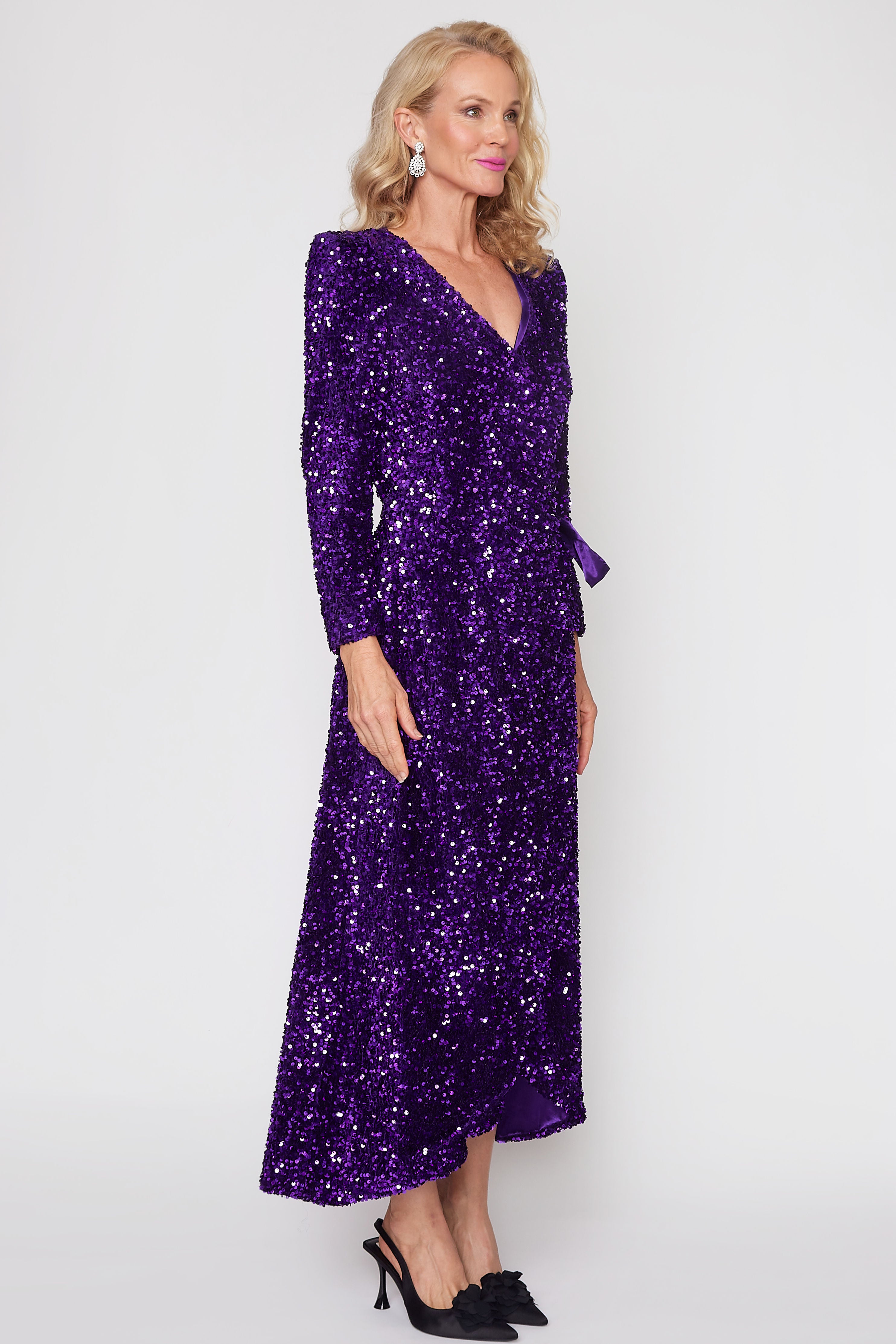 Purple Sequin Wrap Dress