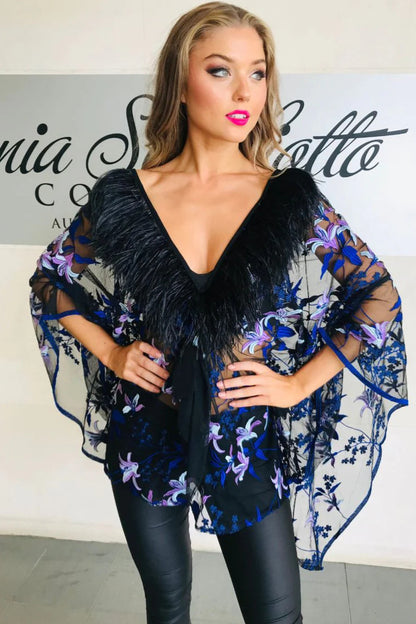 Lace Luxe Off The Shoulder Top &amp; Angel Top w/ Plunge Feather Neckline