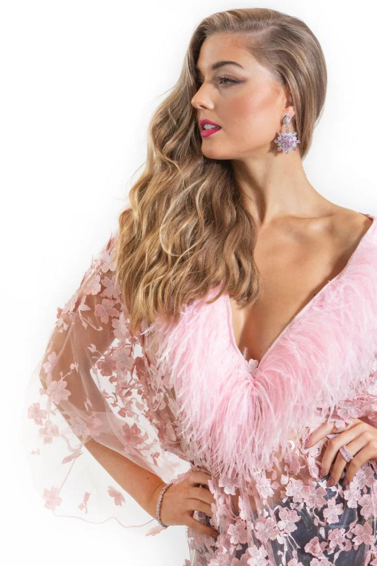 Angel Top w/ Plunge Feather Neckline Pink