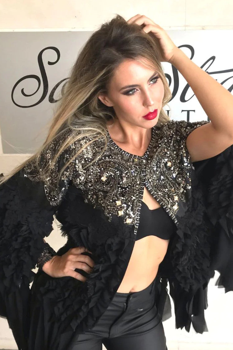 Sequinned and Beached Cape Jacket