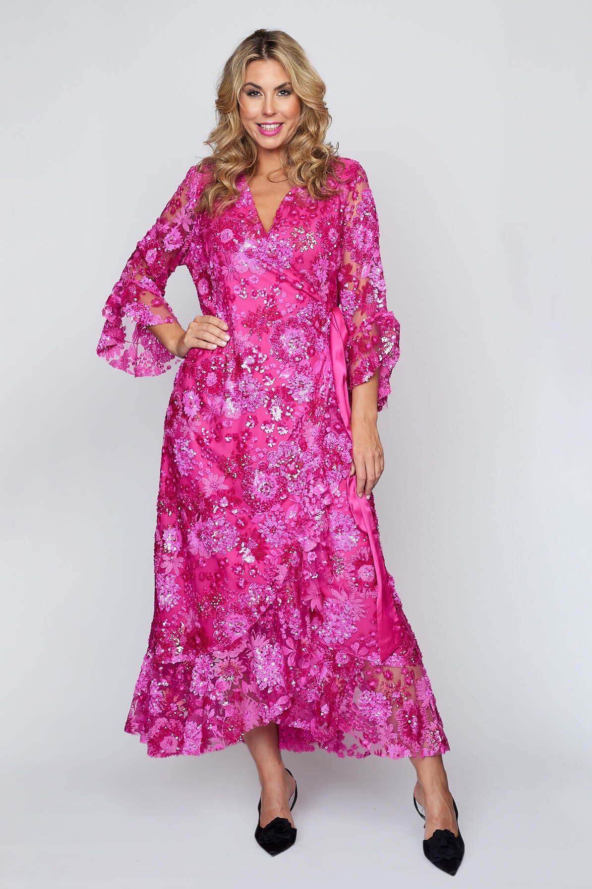 Hot Pink Sequin Wrap Dress