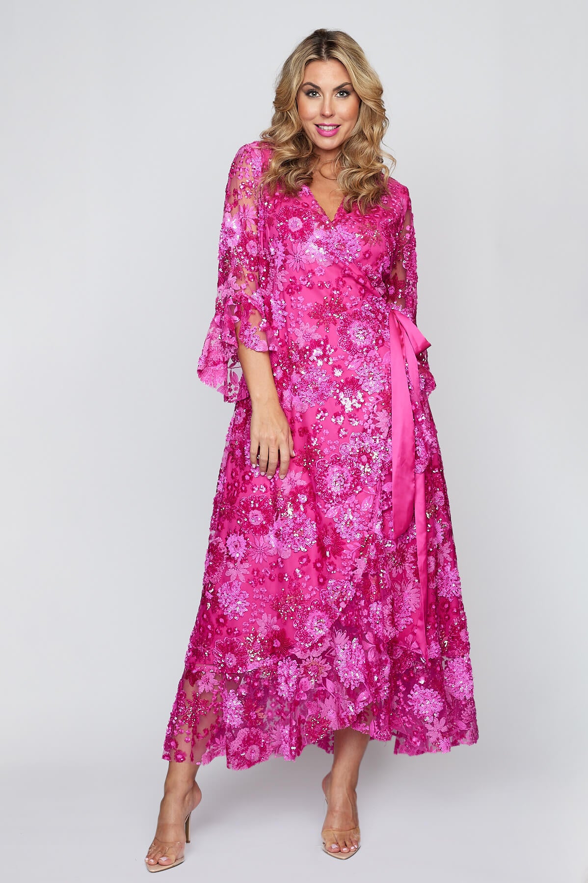 Hot Pink Sequin Wrap Dress