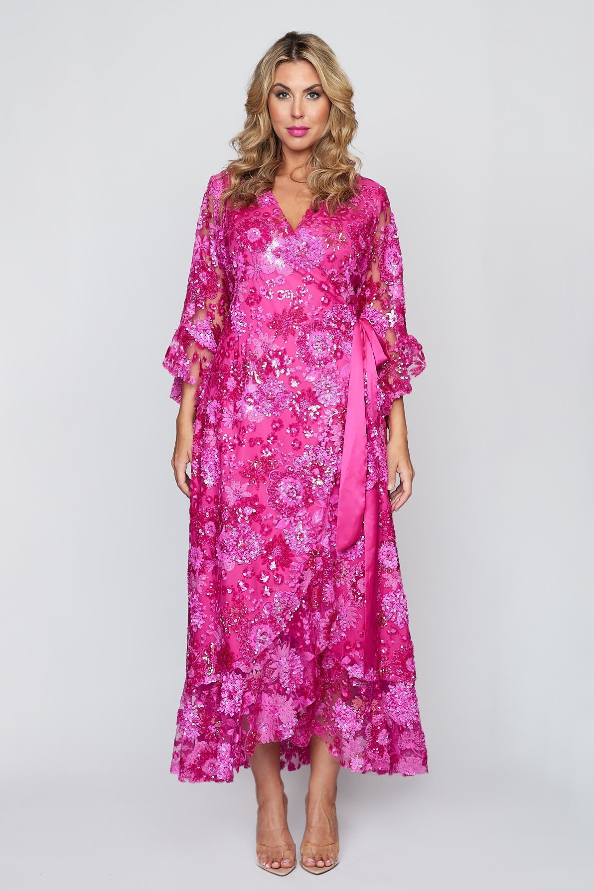 Hot Pink Sequin Wrap Dress