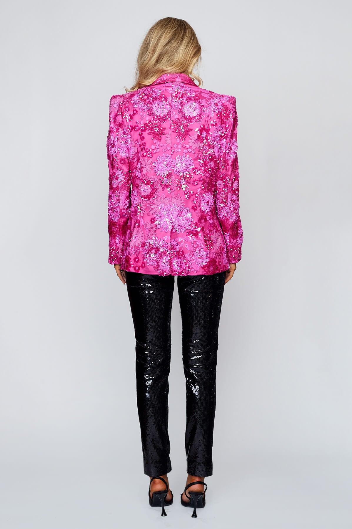 Hot Pink Sequin Tux Jacket with Glossy Sequin Pant