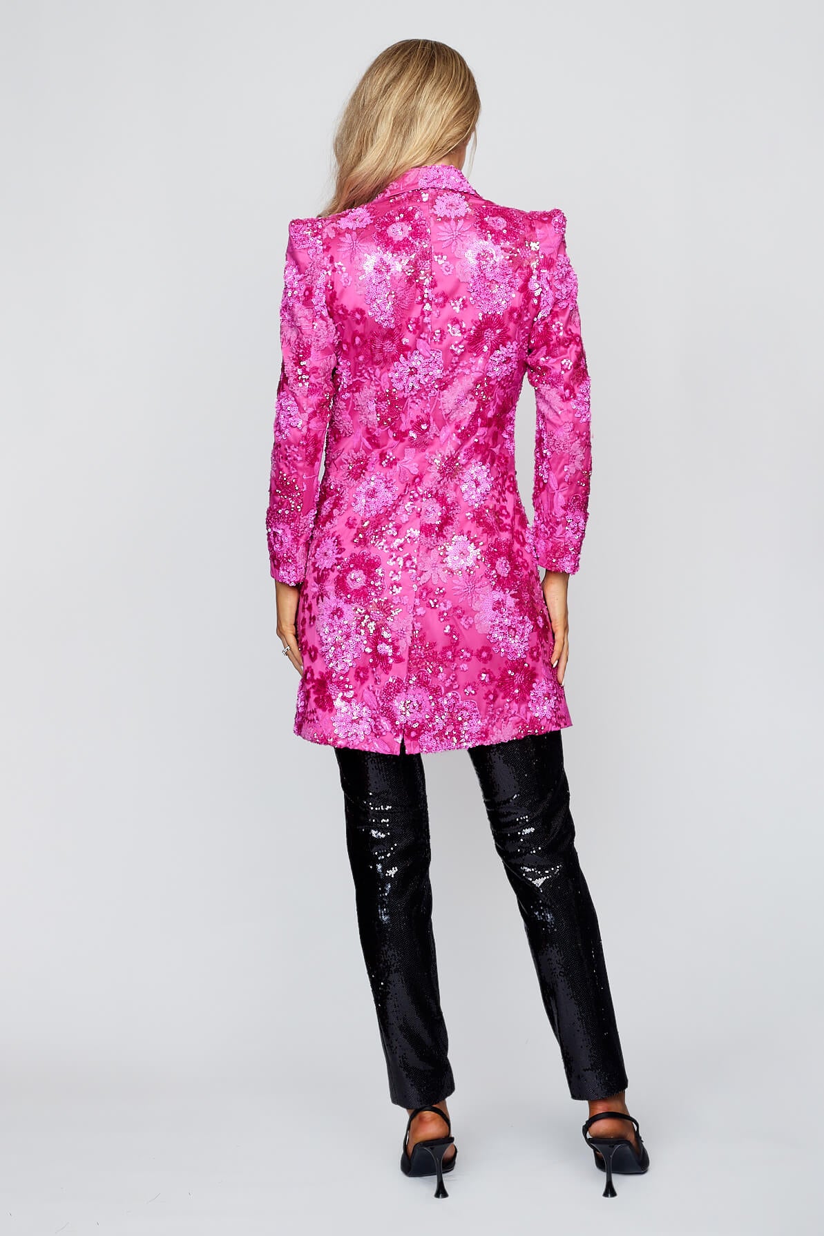 Hot Pink Longline Jacket with Glossy Sequin Pant