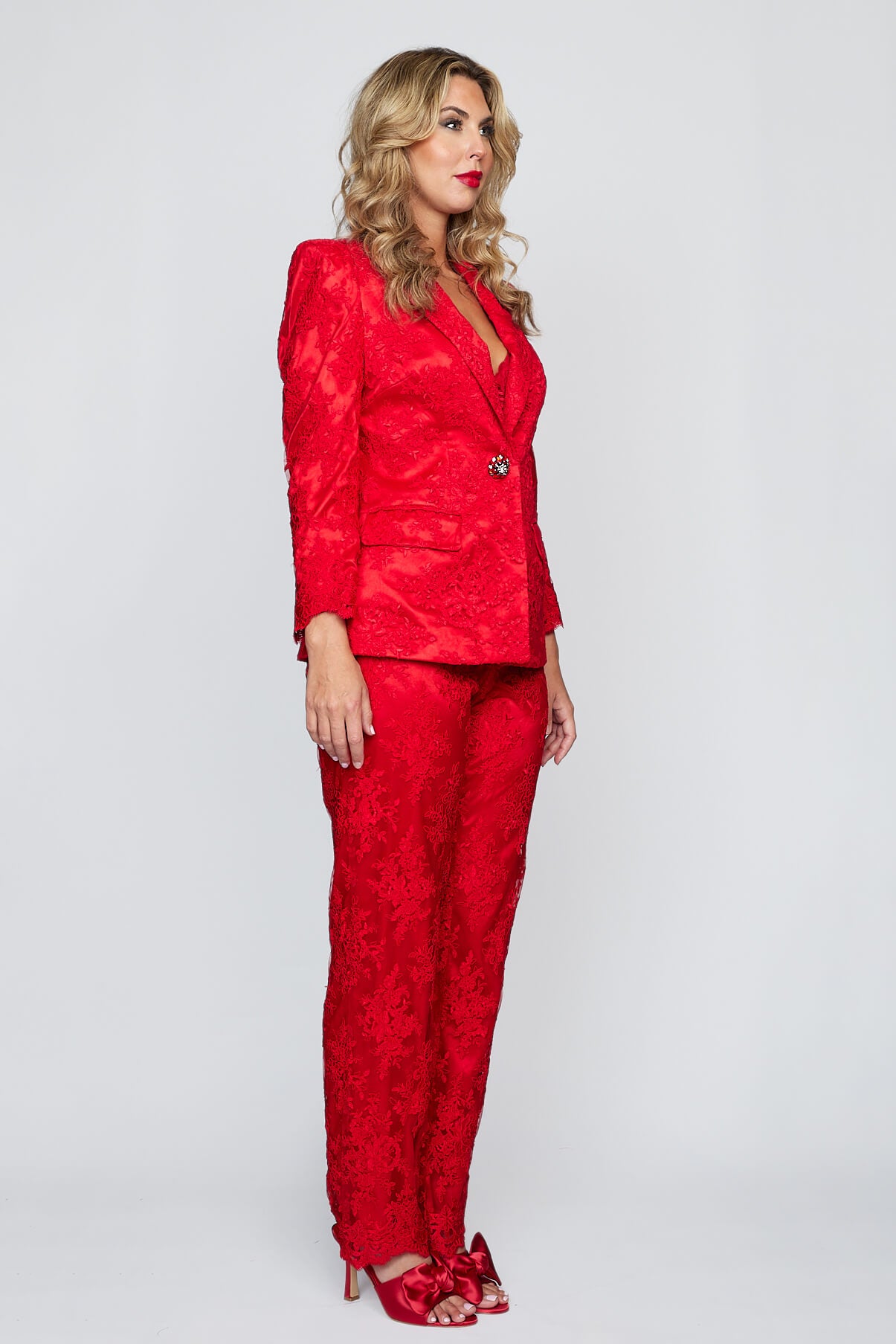 Red Lace Tux Jacket and Matching Red Lace Pant
