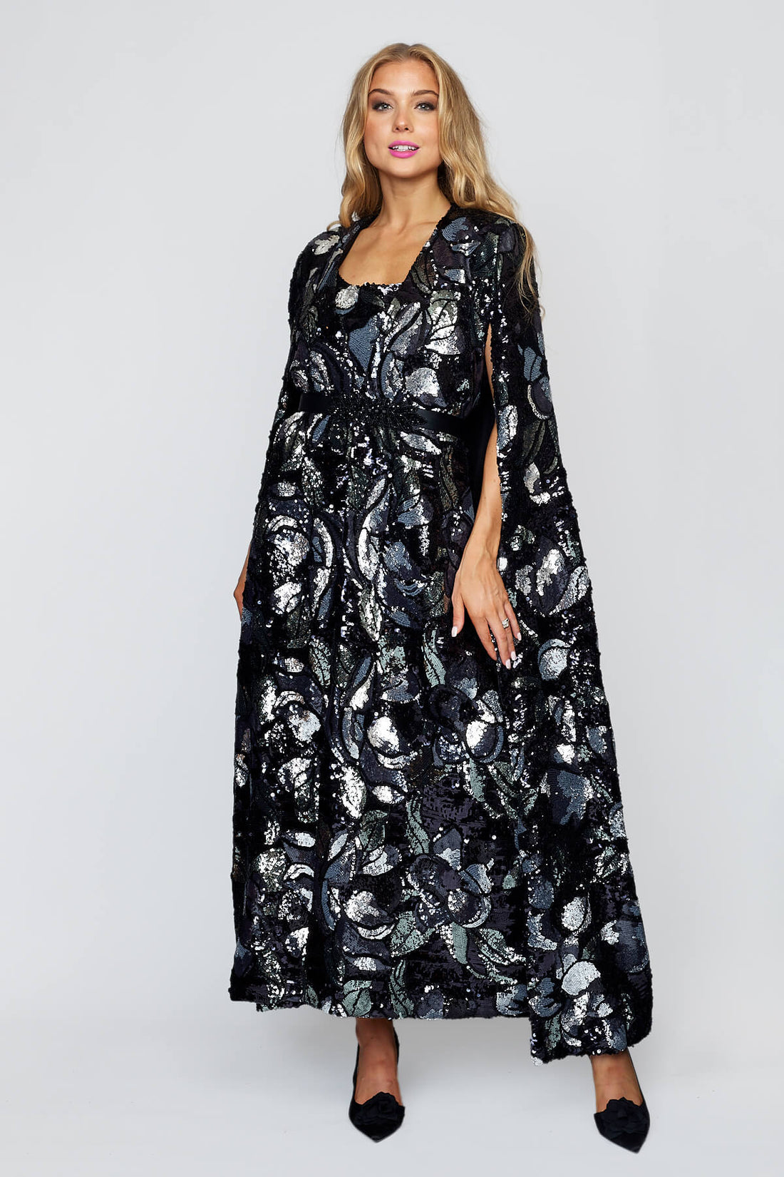 Sequin Gala Cape and Sequin Slip Dress