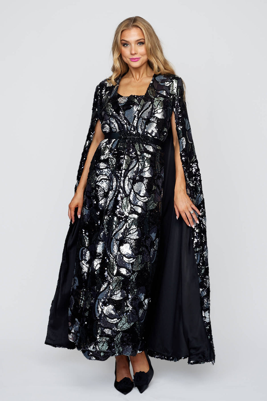 Sequin Gala Cape and Sequin Slip Dress