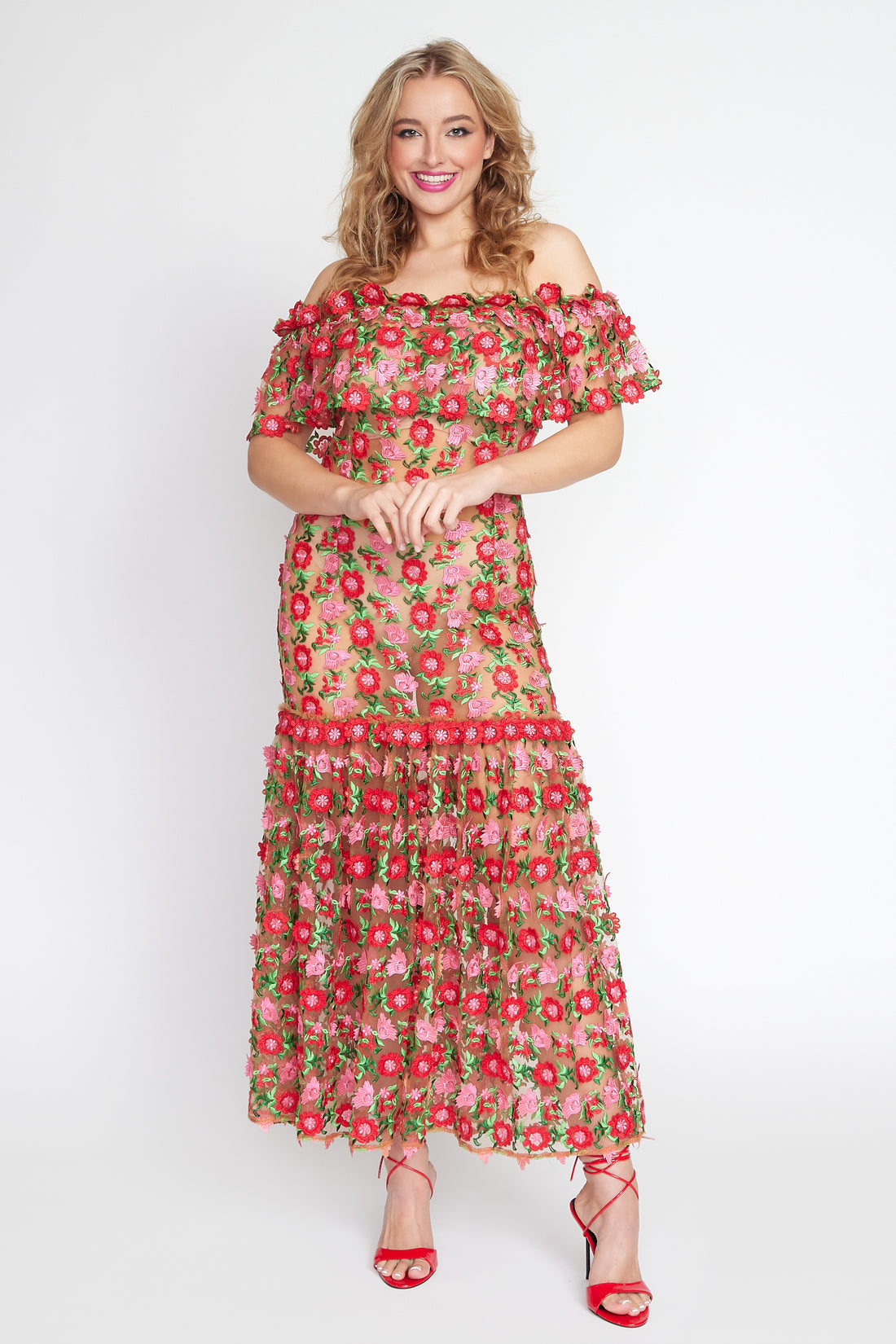 Lipstick/Red Off Shoulder Salsa Dress
