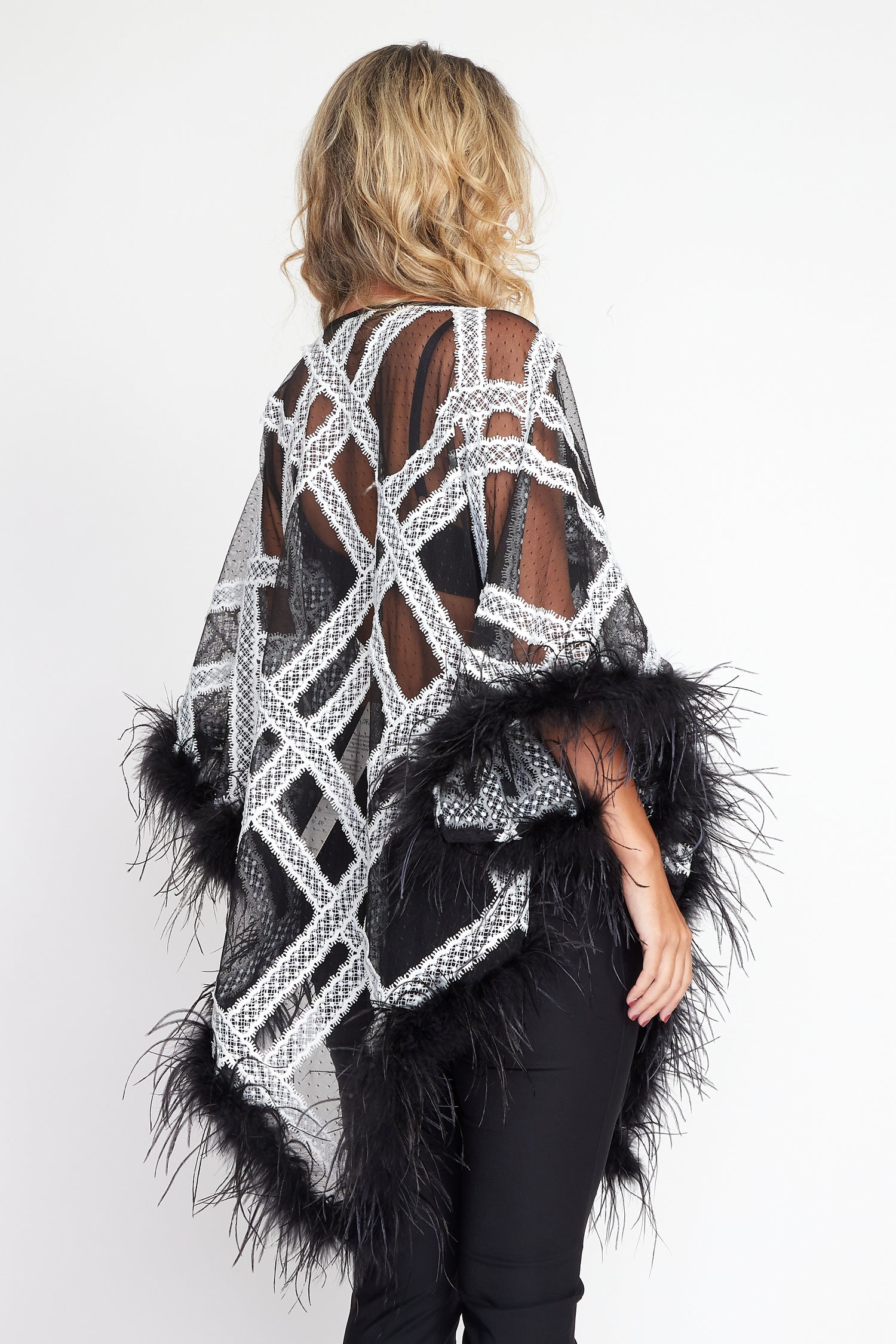 Black and Cream Lace Angel Feather Poncho