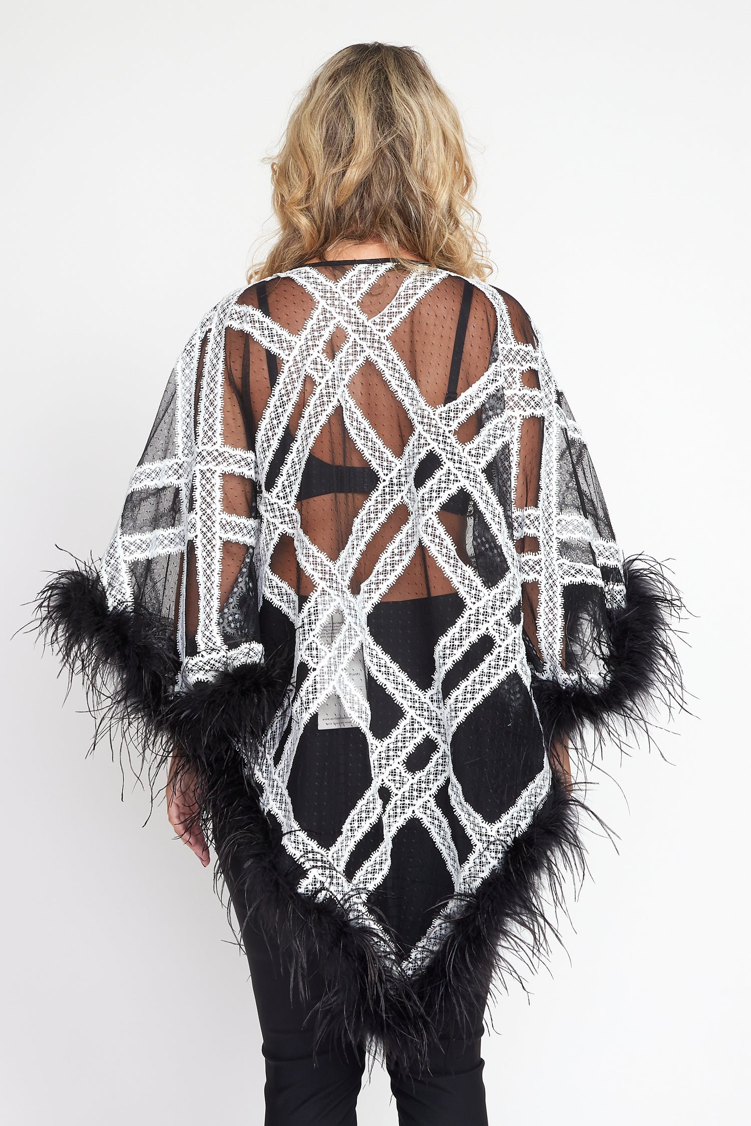 Black and Cream Lace Angel Feather Poncho