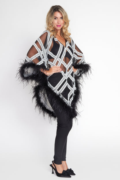 Black and Cream Lace Angel Feather Poncho