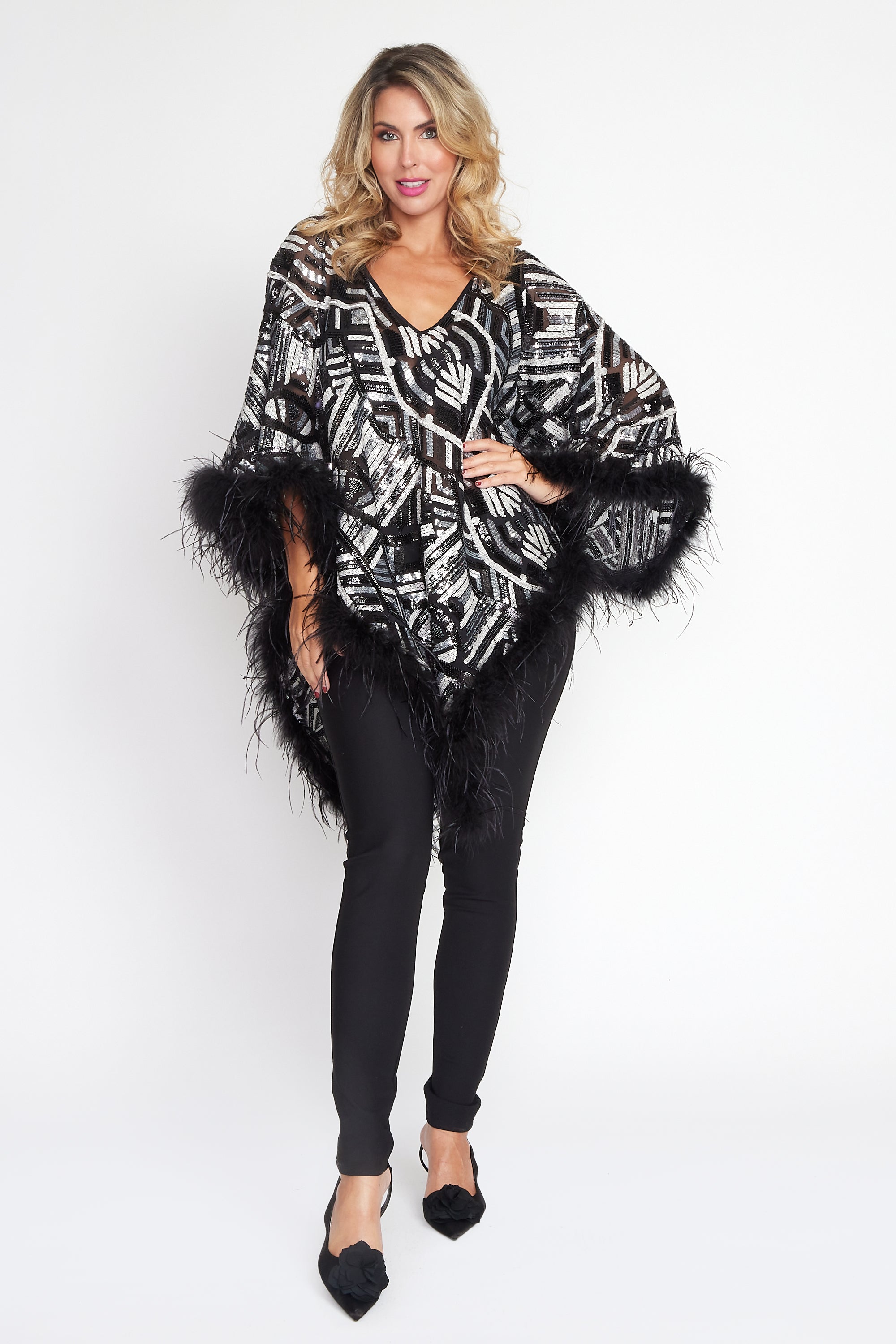 Black/Silver Art Deco Angel Wing Poncho