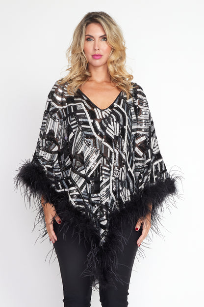 Black/Silver Art Deco Angel Wing Poncho