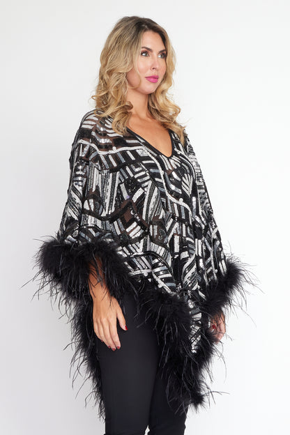 Black/Silver Art Deco Angel Wing Poncho