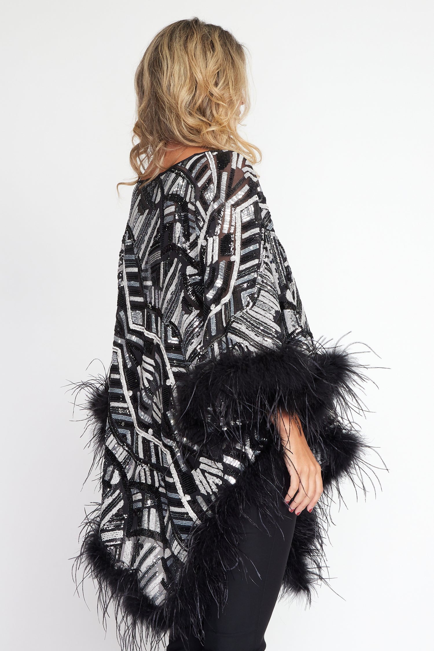 Black/Silver Art Deco Angel Wing Poncho