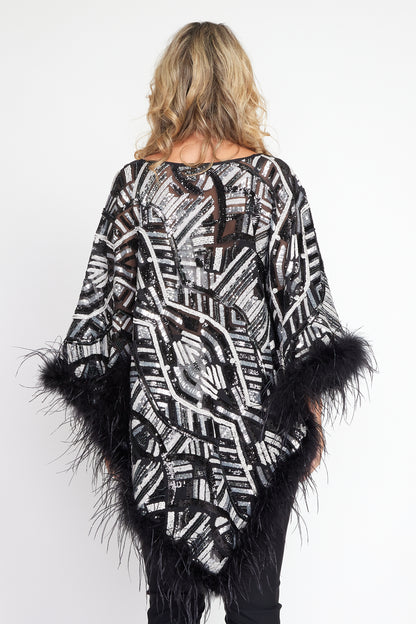 Black/Silver Art Deco Angel Wing Poncho