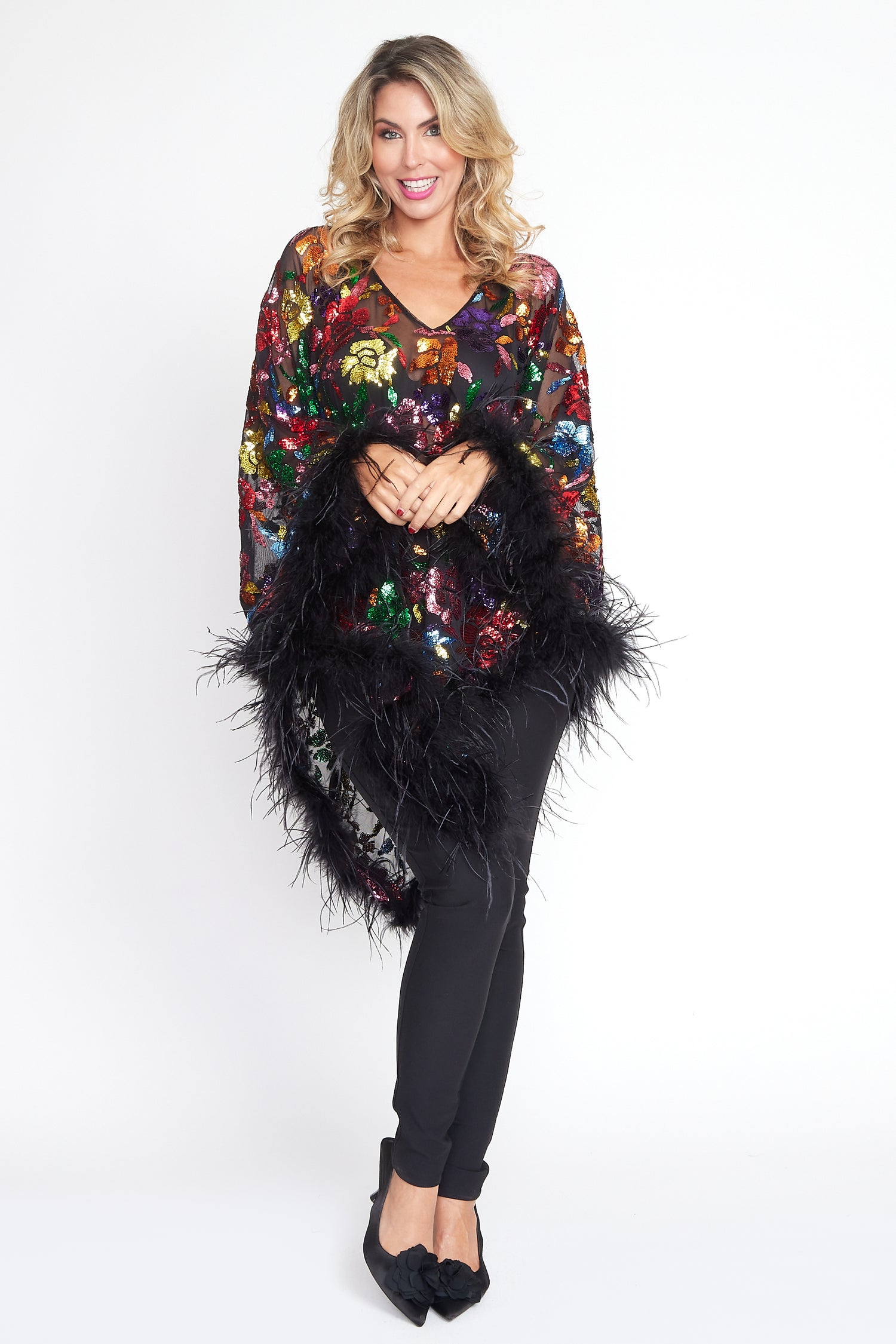 Multi Sequin Angel Feather Poncho