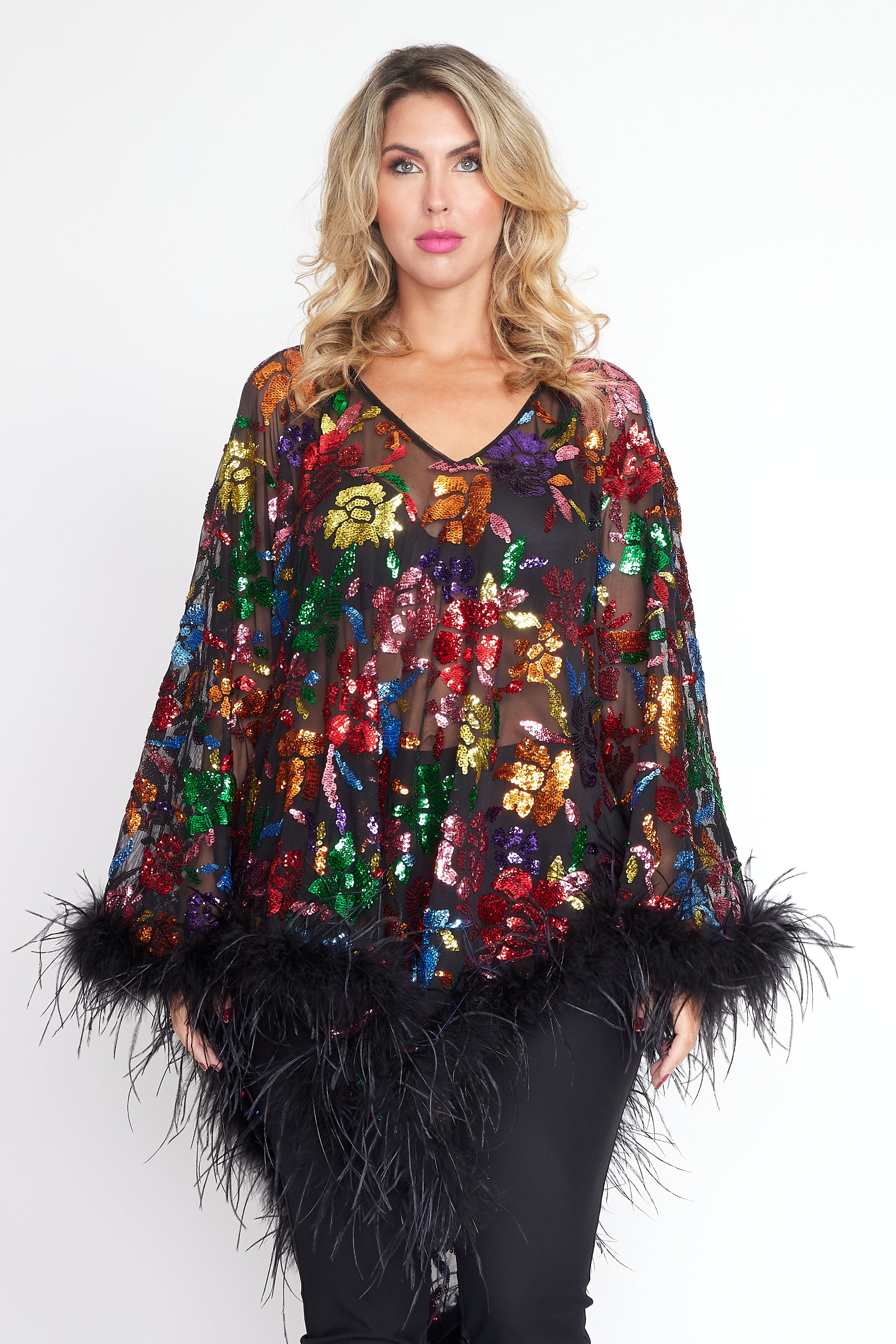 Multi Sequin Angel Feather Poncho