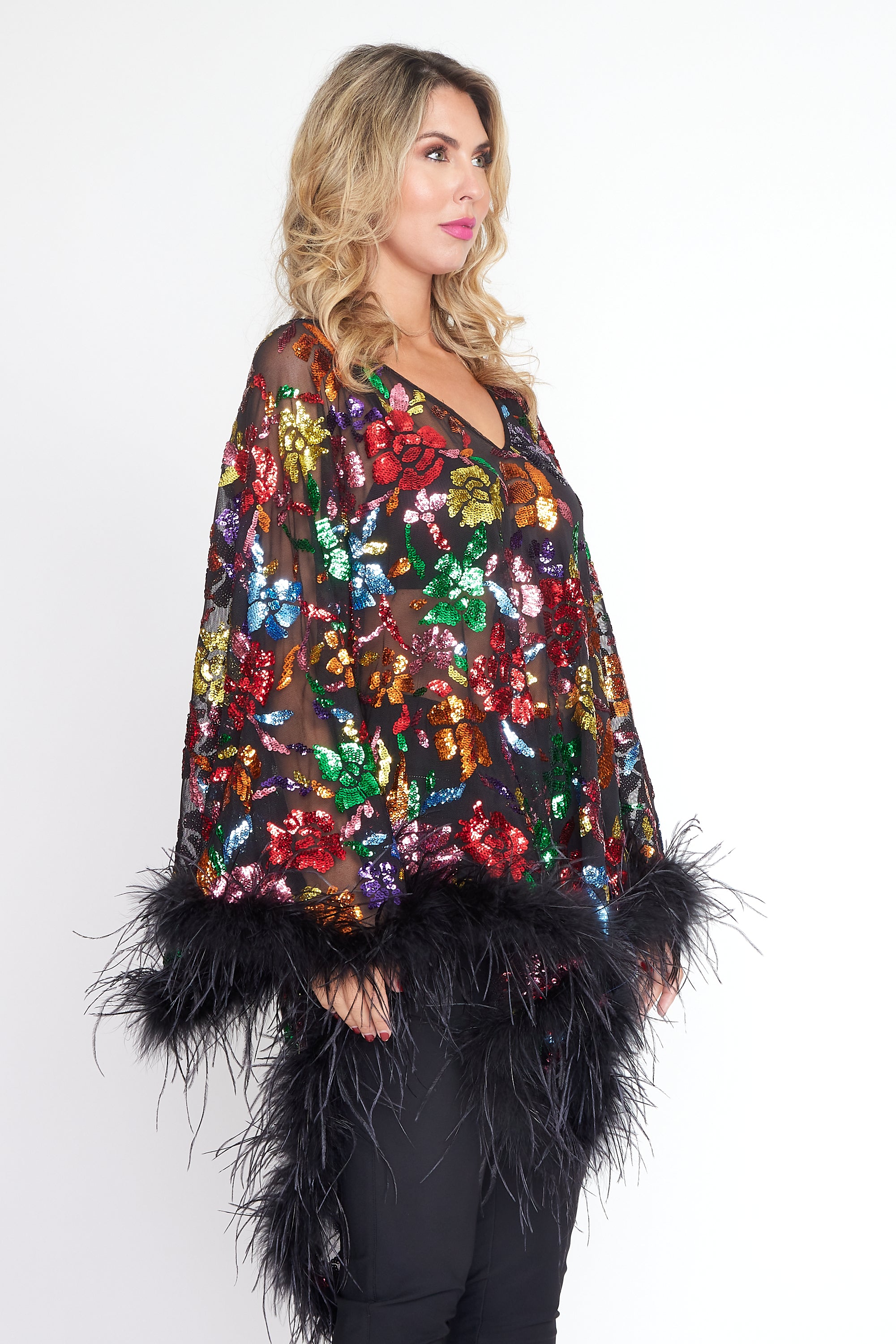 Multi Sequin Angel Feather Poncho