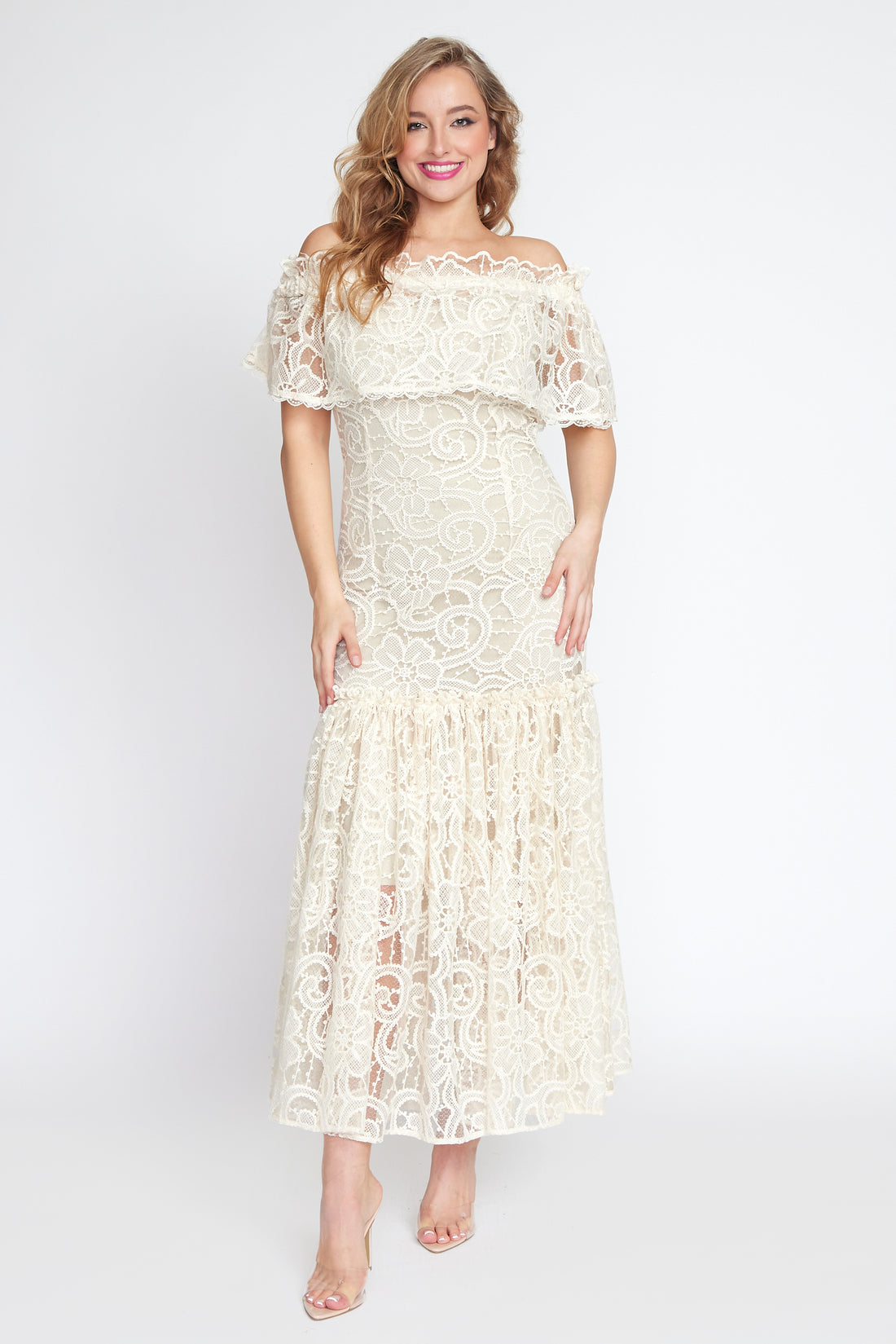 Cream Lace Off Shoulder Salsa Dress