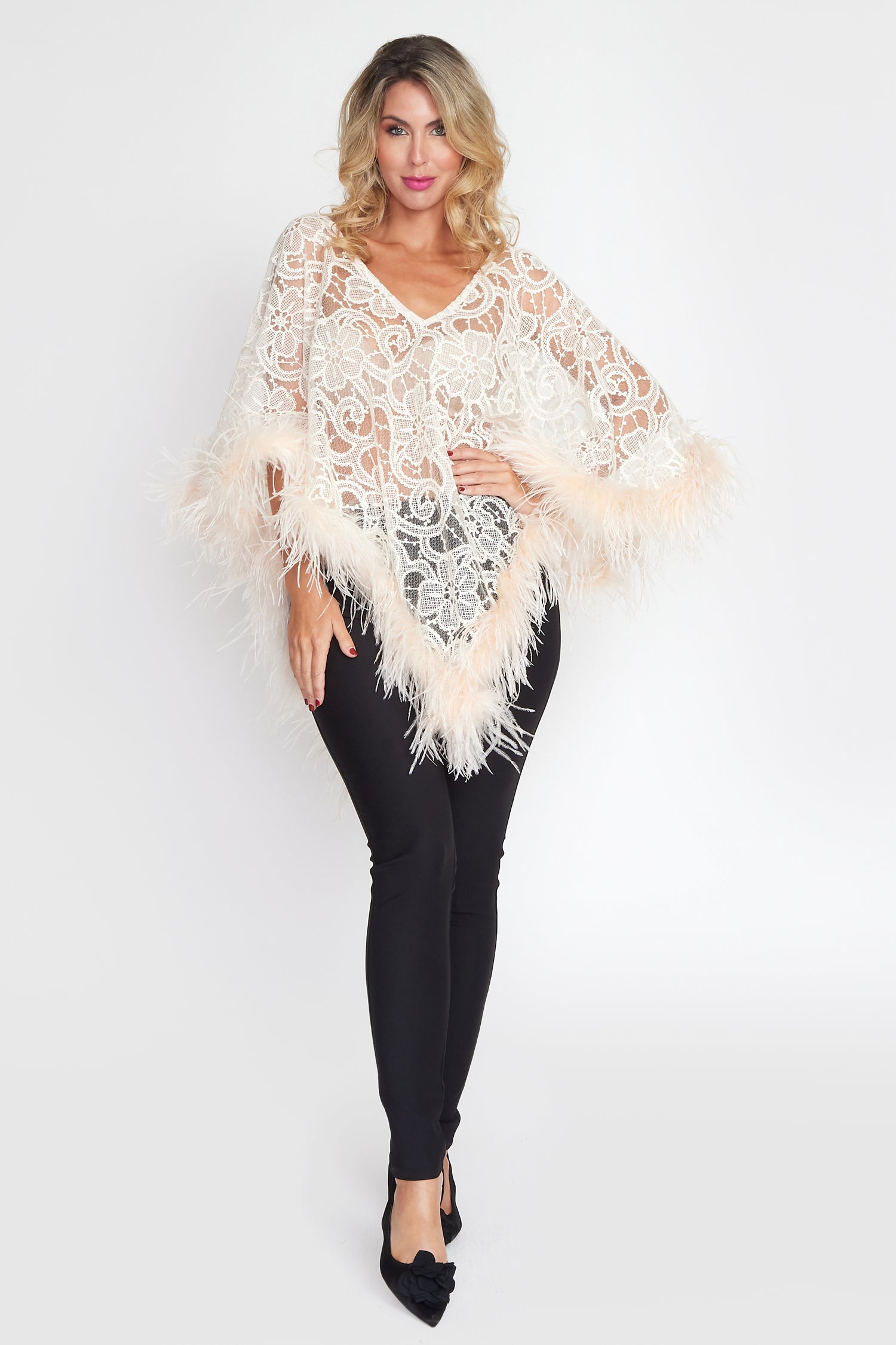 Cream Lace Angel Feather Poncho