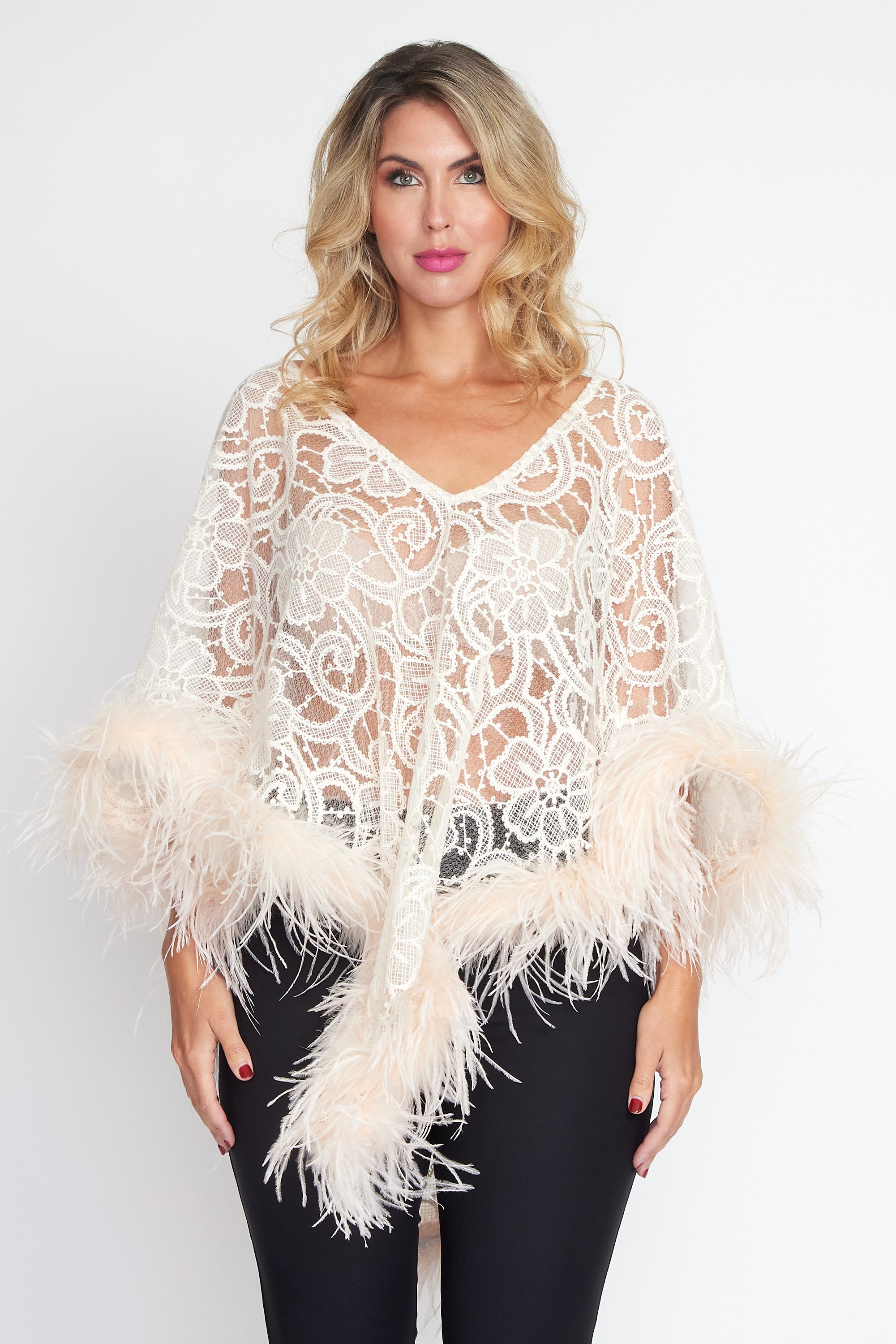 Cream Lace Angel Feather Poncho