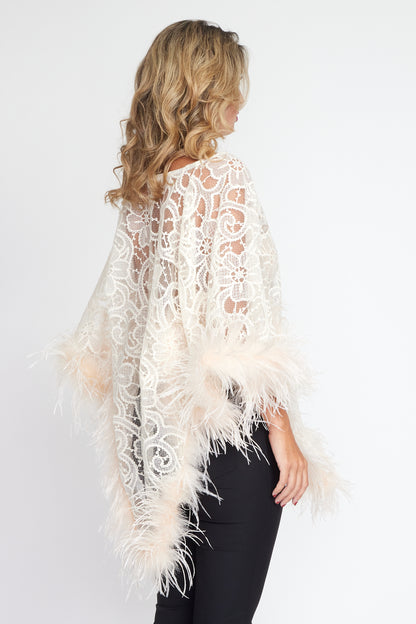 Cream Lace Angel Feather Poncho