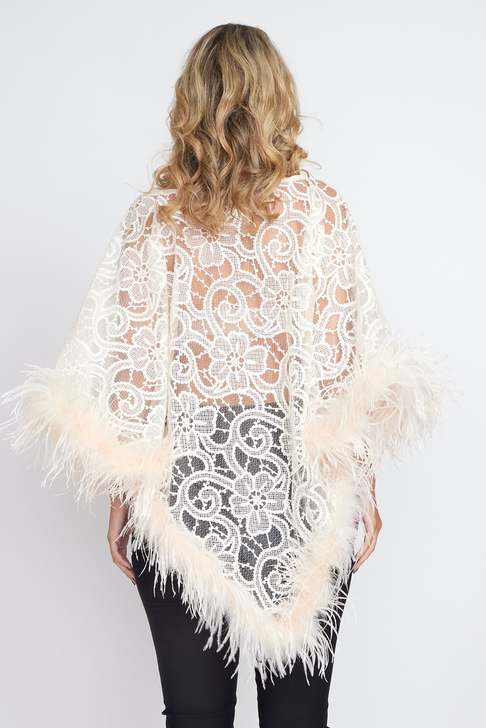 Cream Lace Angel Feather Poncho