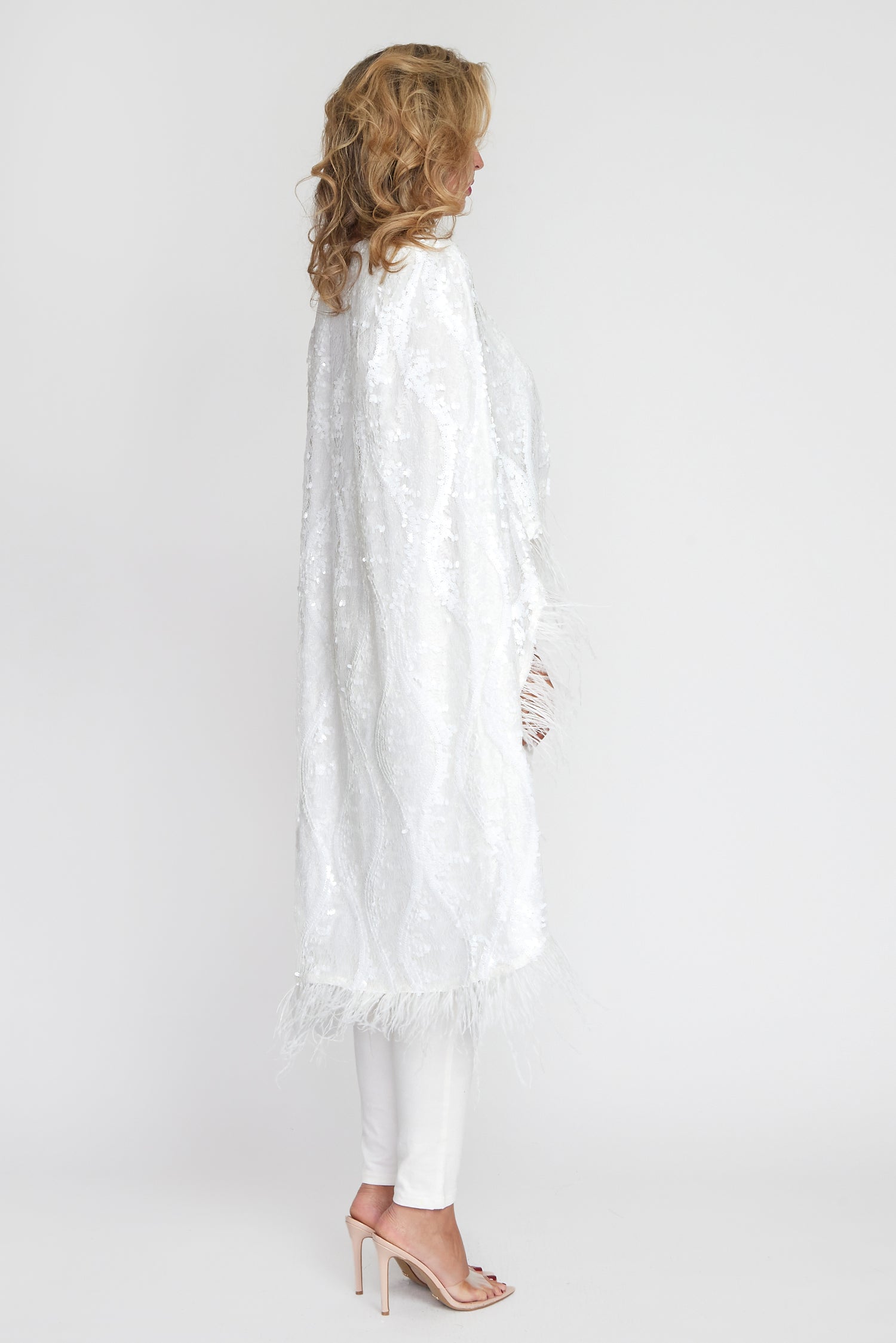 White Sequin/Feather Cape (Long)