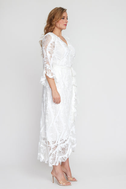 White Lace/Sequin Wrap Dress