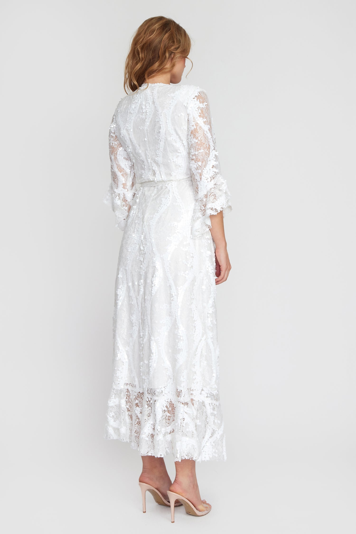 White Lace/Sequin Wrap Dress