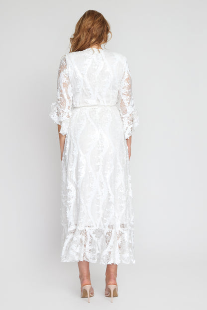 White Lace/Sequin Wrap Dress