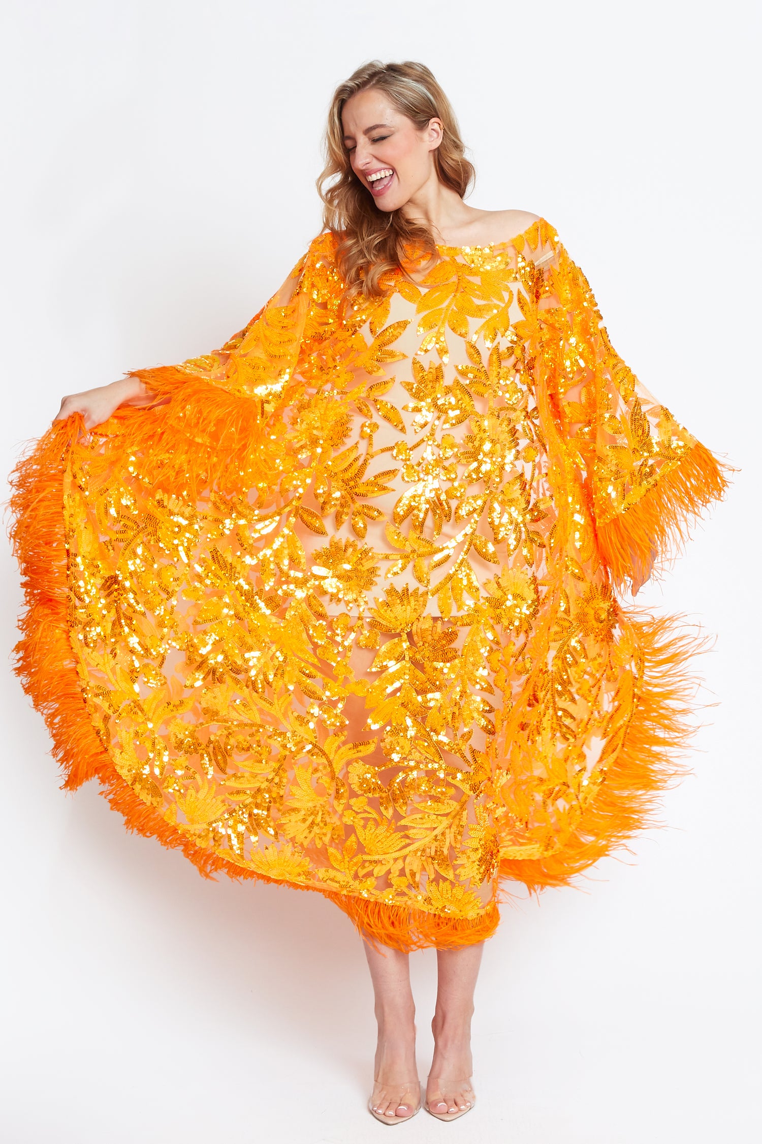 Neon Orange Glamour Sequin Kaftan