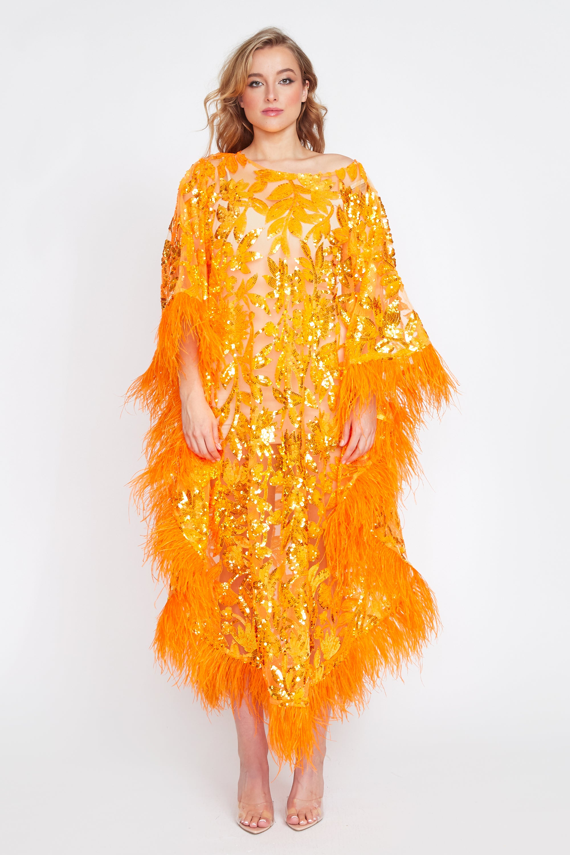 Neon Orange Glamour Sequin Kaftan