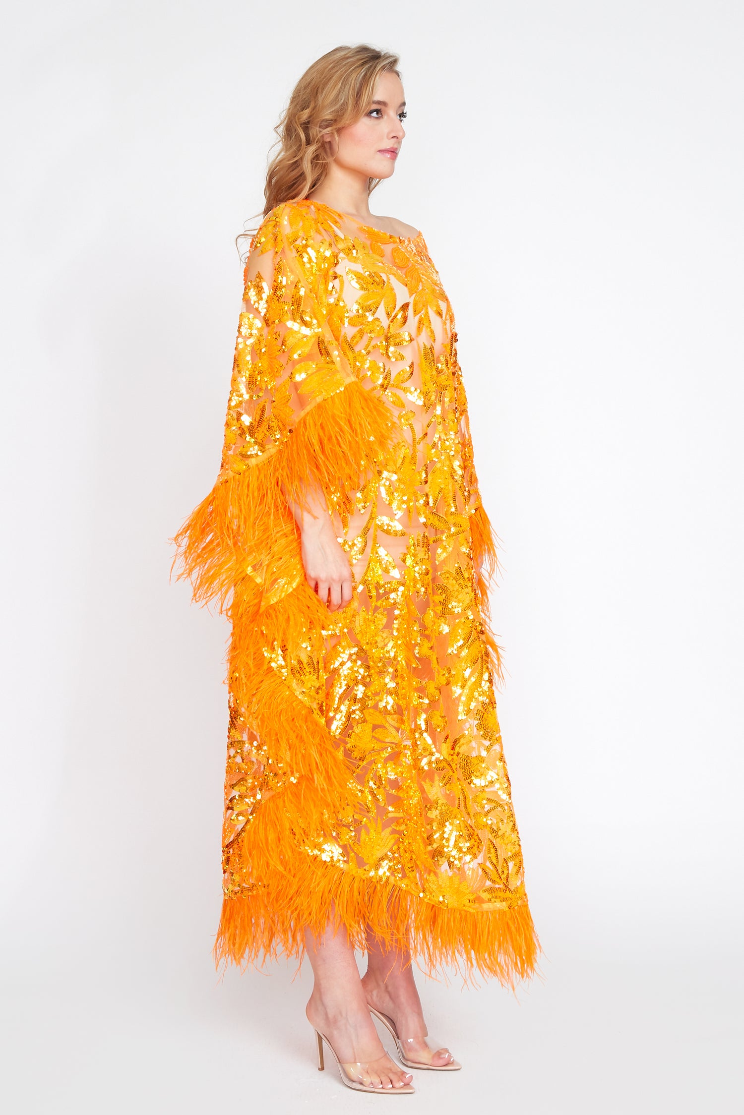 Neon Orange Glamour Sequin Kaftan